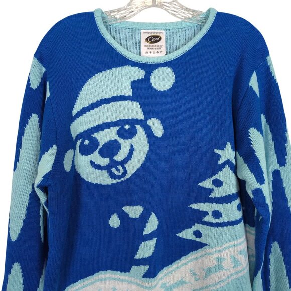 Cesar Blue Unisex Christmas Sweater sz M designed by Dogs Festive Holiday - Picture 4 of 15